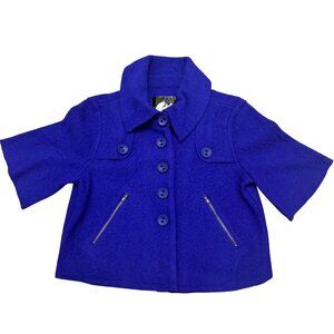 LAL Live A Little Women's Crop Jacket M Wool Blue Button Down Vintage 90s Retro